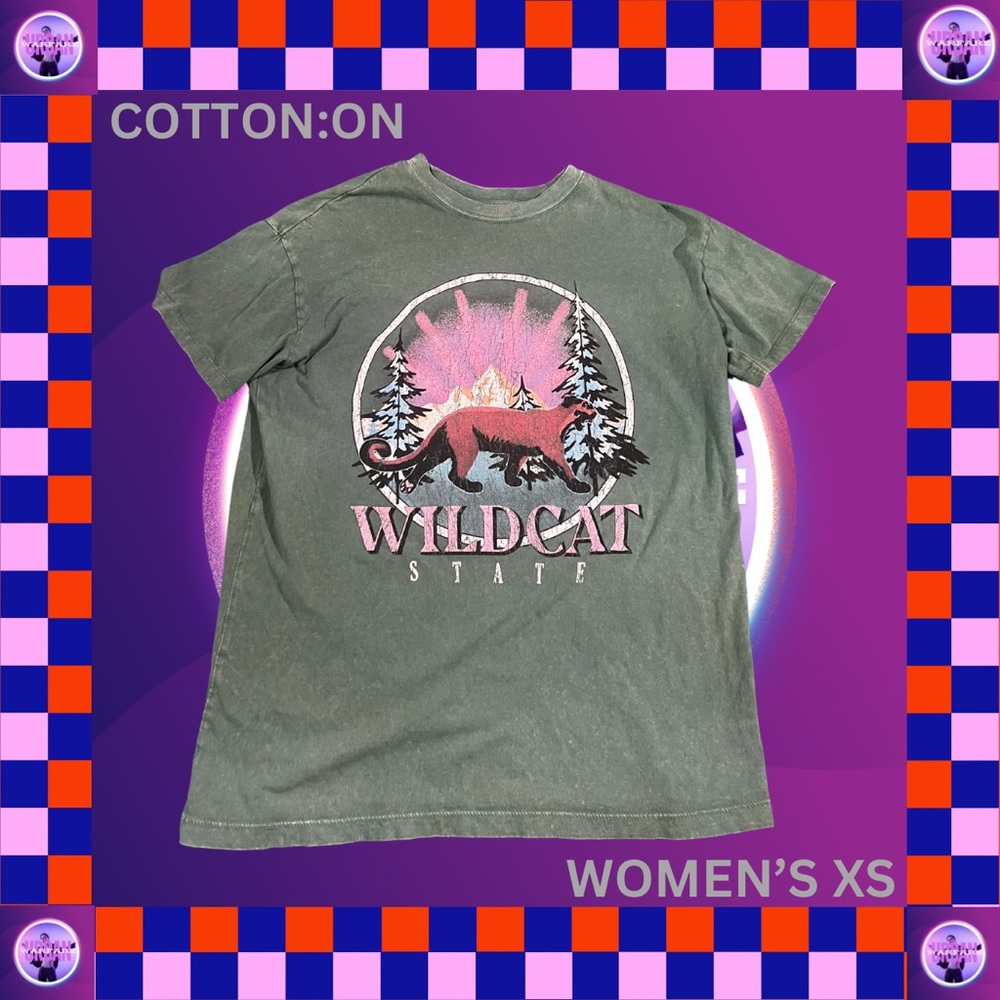 Wildcat State green and pink cotton t-shirt